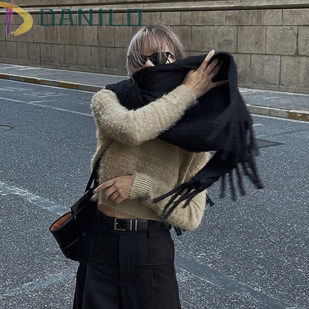Khăn Choàng Dày Dặn Màu Trơn Chống Gió Thời Trang Thu Đông Cho Nữ