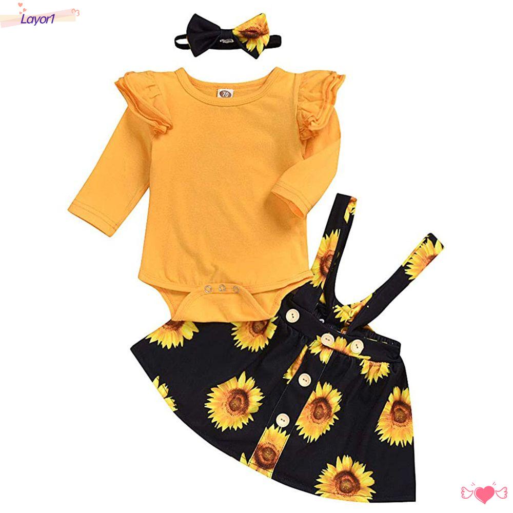Set Đồ 1 / 3 Món Gồm Áo Liền Quần / Đầm / Băng Cài Đầu Trang Trí Hoa Cho Bé Gái