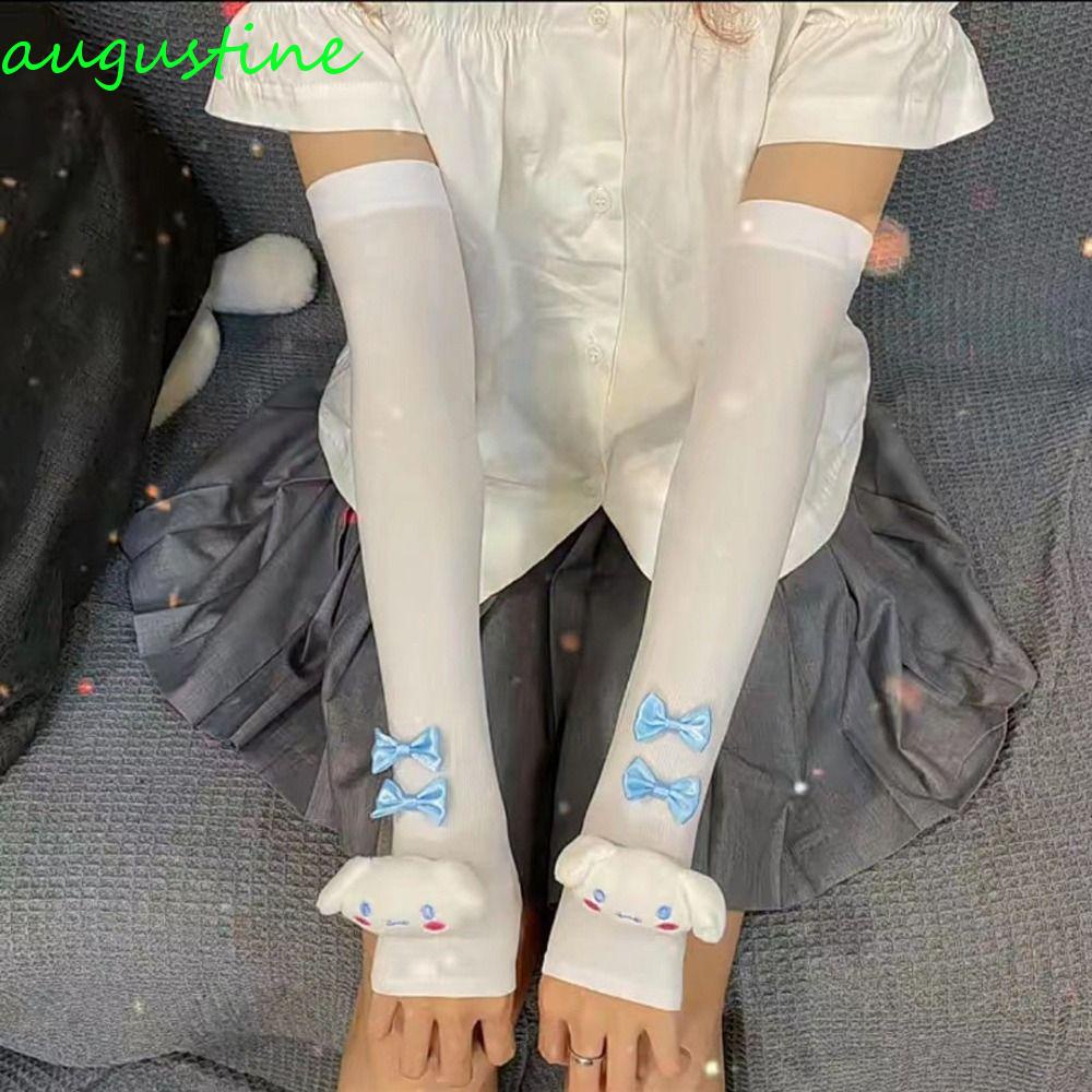 Găng Tay Chống Nắng Bằng Lụa Lạnh Thoáng Khí In Hình Mèo Kitty Đính Nơ Dễ Thương Cho Nữ