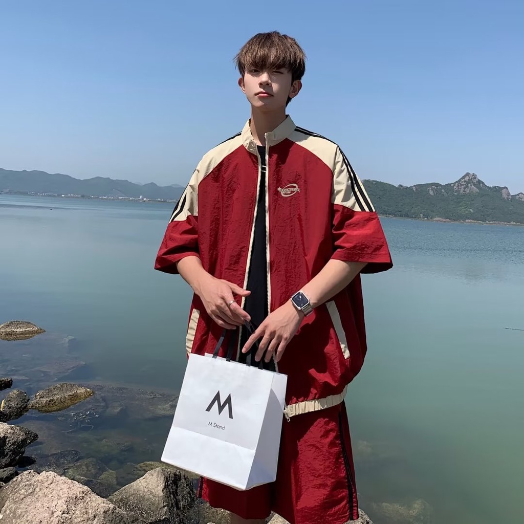 Bộ Đồ Thể Thao Áo Tay Ngắn Phối Quần Short Dáng Rộng Kiểu Retro Mỹ Thời Trang Mùa Hè 2023 Cho Nam