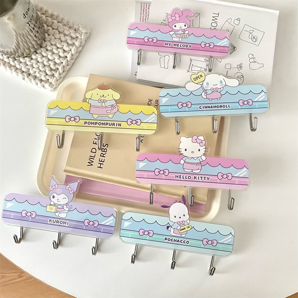 SANRIO Móc Dán Tường / Cửa Bằng Acrylic Chống Nước Họa Tiết Hoạt Hình Cinnamoroll Pochacco Kuromi My Melody
