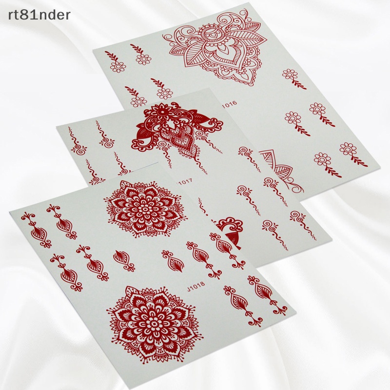 Hình Xăm Tạm Thời Henna Màu Đỏ Họa Tiết Hoa Mandala Mehndi Bảo Vệ Toàn Thân Chống Thấm Nước Cho Nữ