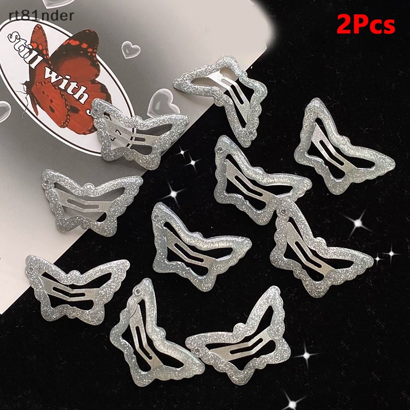 Set 2 Kẹp Tóc Hình Bướm Màu Bạc Dễ Thương Cho Nữ