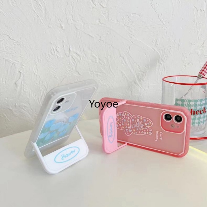 Ốp Điện Thoại Túi Khí Trong Suốt Có Giá Đỡ Hình Hoa Tulip / Thỏ Cho iPhone 14 13 12 11 Pro Xs Max X Xr 7 8 Plus Se