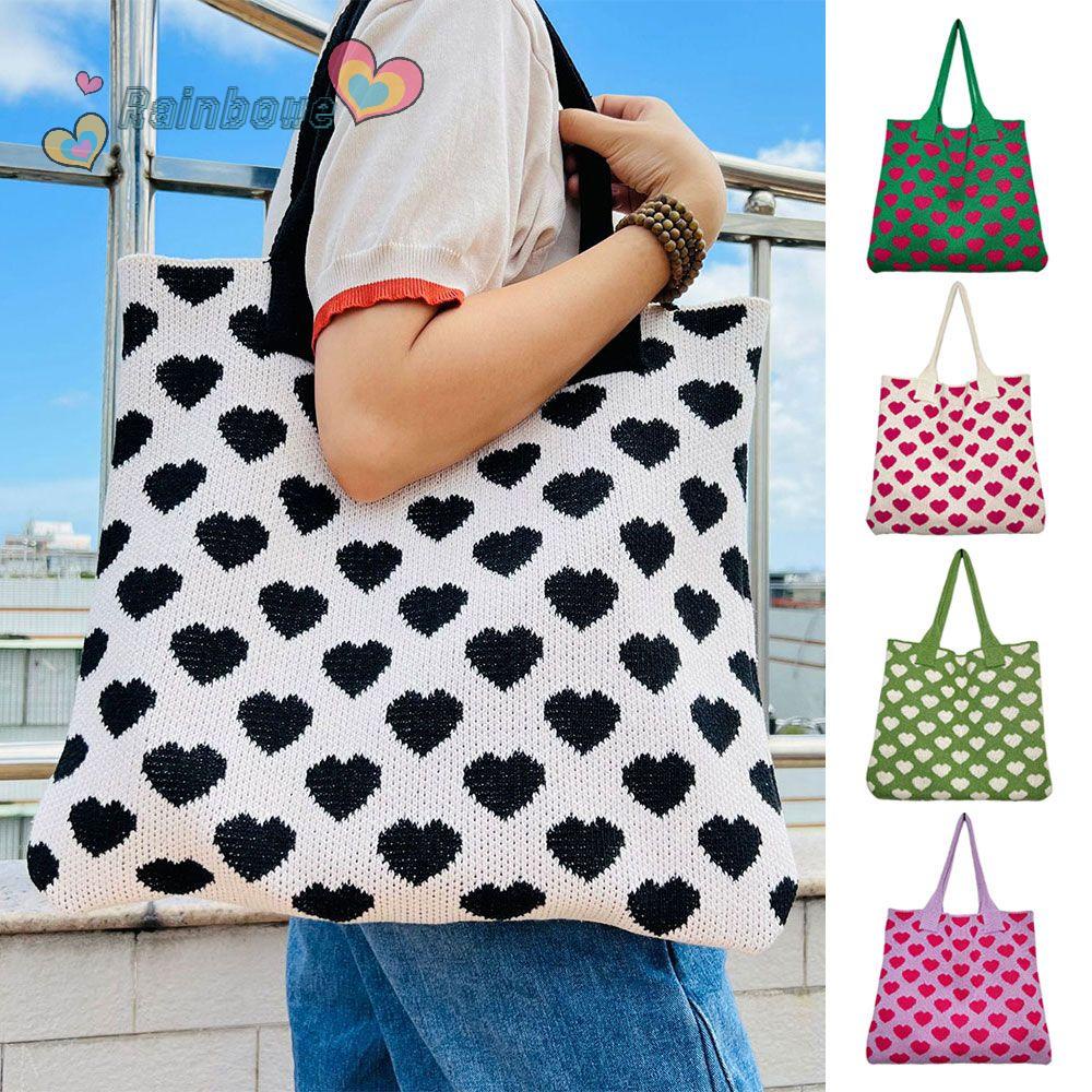 Túi Đeo Vai Đan Len Sức Chứa Lớn Màu Cầu Vồng Phong Cách Boho Thời Trang Cho Nữ