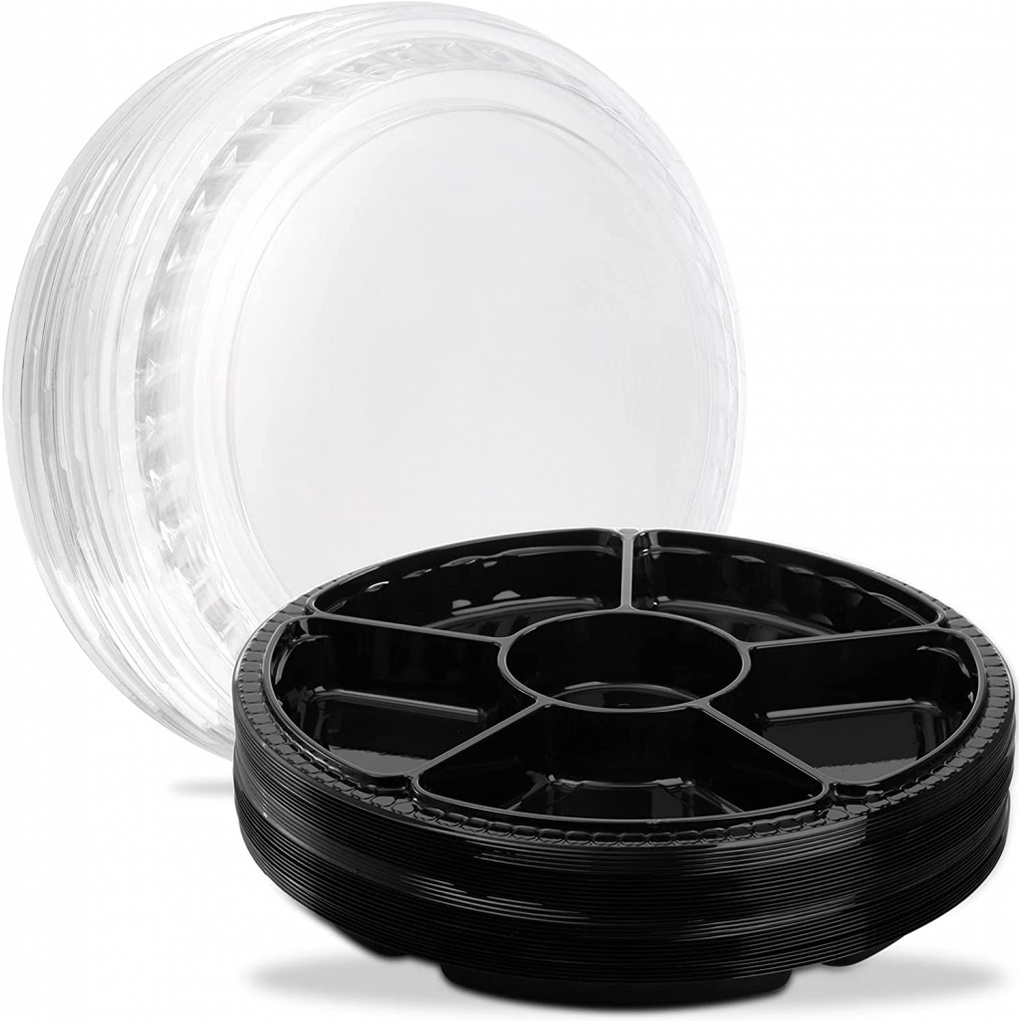 Set 10 Khay Nhựa Tròn Chia 6 Ngăn 32Cm - 12.5 Inch Đựng Thức Ăn Cho Bữa Tiệc