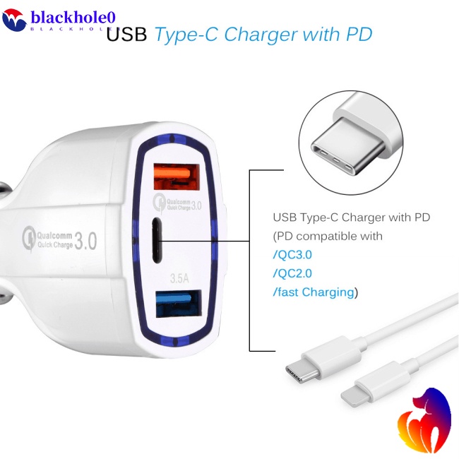 Tẩu Sạc Nhanh BH Qc3.0 3 Cổng USB Type-c Cho Xe Hơi