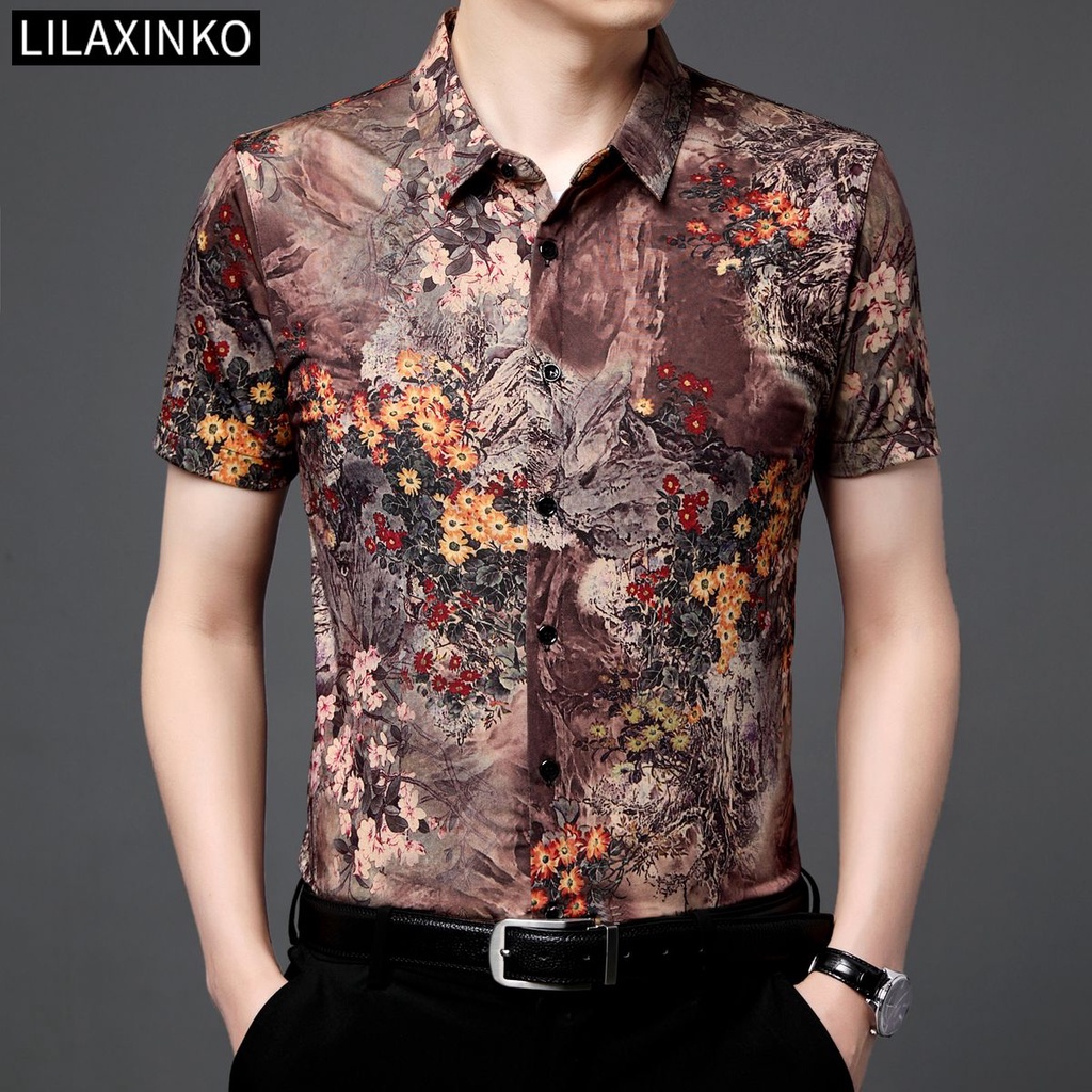 Áo Sơ Mi Tay Ngắn In Họa Tiết Hoa 3 Màu Thời Trang Chất Lượng Cao Cho Nam