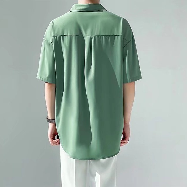 Áo Sơ Mi Ngắn Tay Dáng Rộng Màu Trơn Thời Trang Mùa Hè Hàn Quốc Dành Cho Nam
