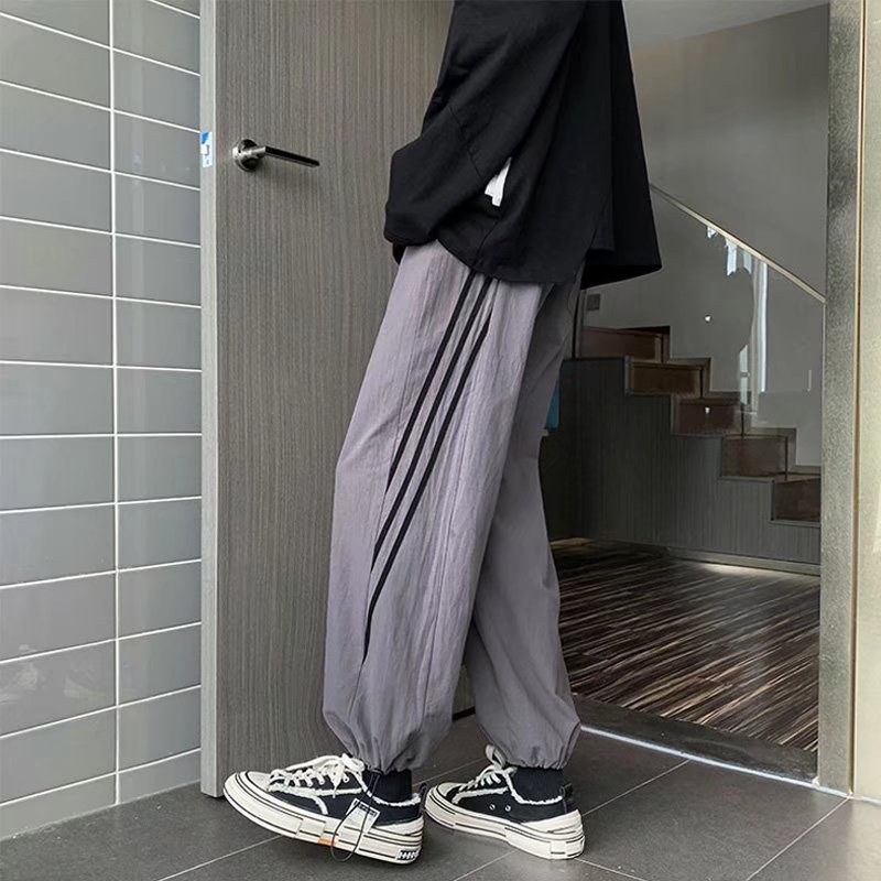 Quần Thể Thao Kẻ Sọc Dáng Rộng Phong Cách Đường Phố Mùa Hè Unisex