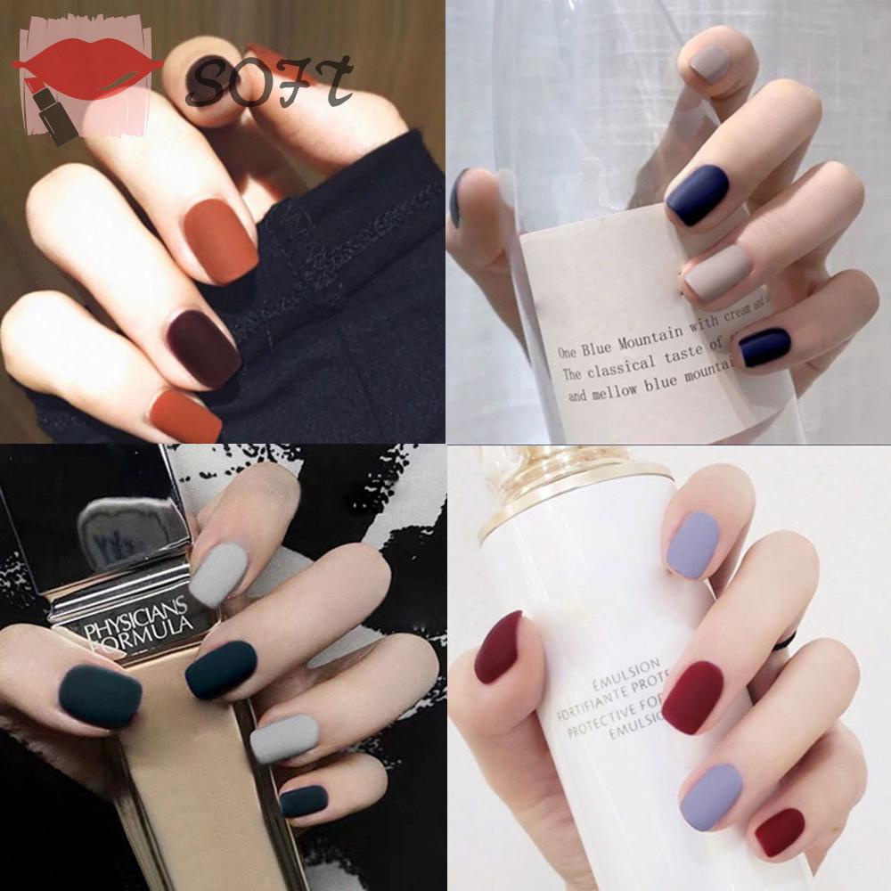 Hộp 24 Móng Tay Giả Ngắn Che Phủ Toàn Diện Đầu Vuông