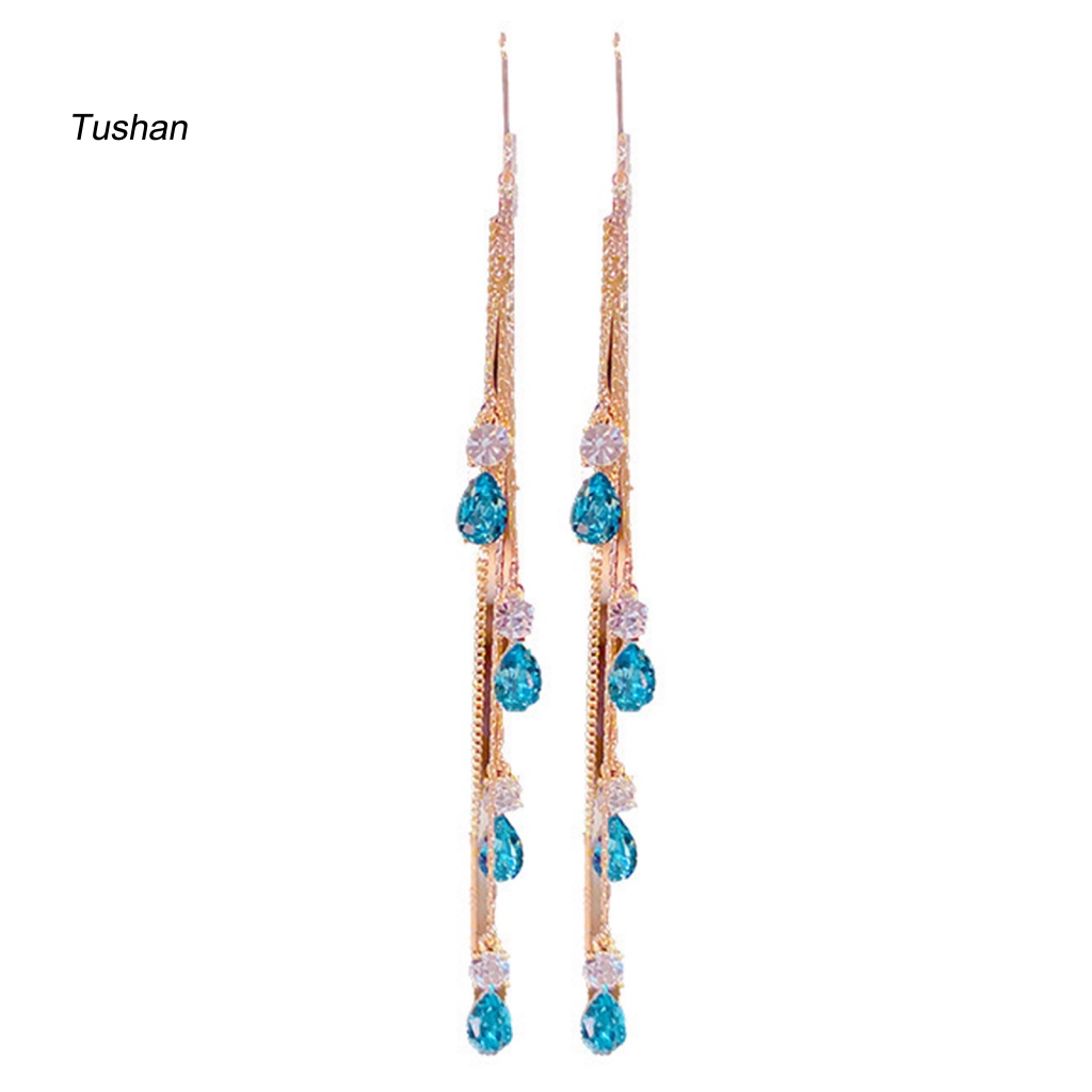 1 Đôi Bông Tai Dáng Dài Đính Pha Lê Giả Màu Sắc Tương Phản Chất Lượng Cao Dành Cho Nữ