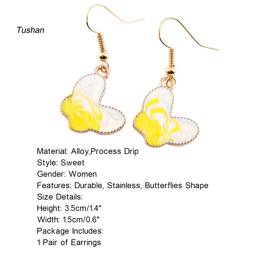 1 Đôi Bông Tai Móc Hình Bướm Vẽ Tranh Sơn Dầu Dễ Thương Dành Cho Nữ