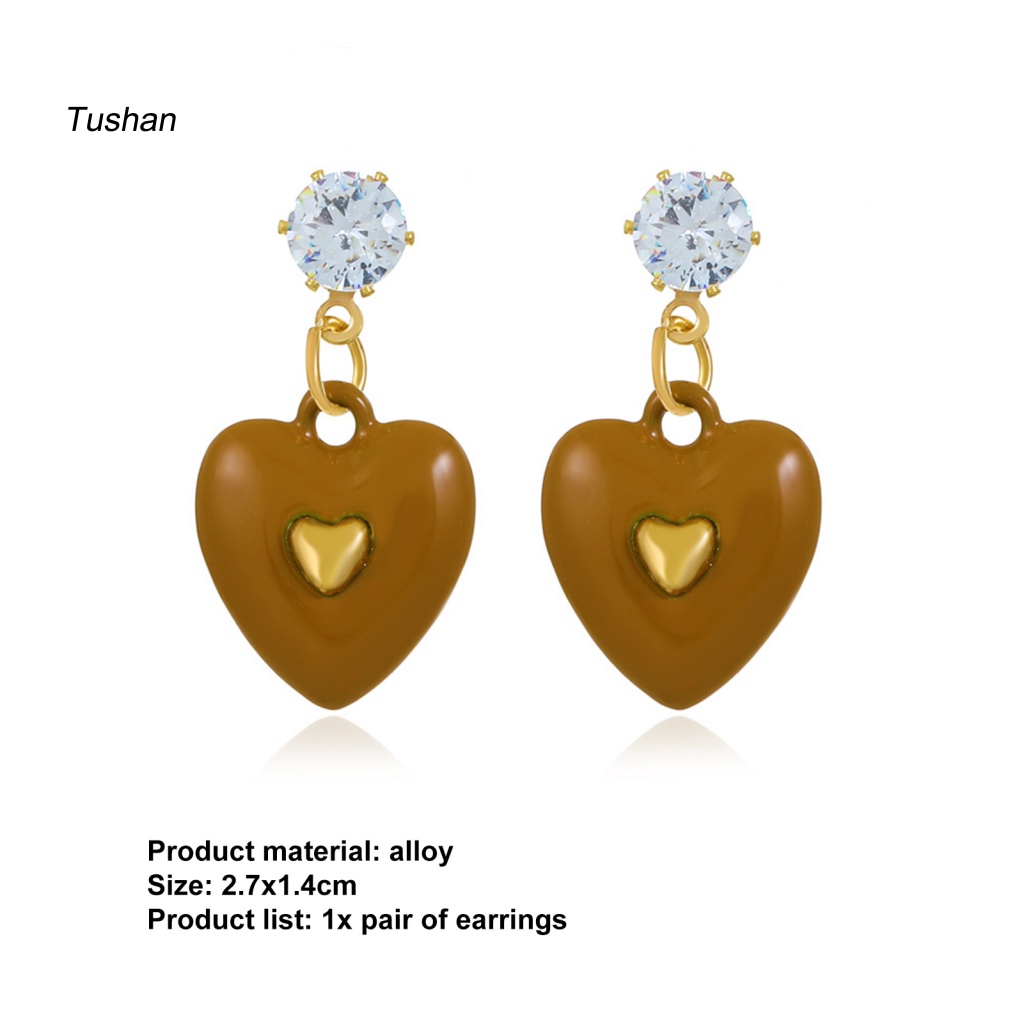 1 Đôi Bông Tai Hình Trái Tim Đính Đá Zircon Màu Sắc Tươi Sáng Dành Cho Nữ