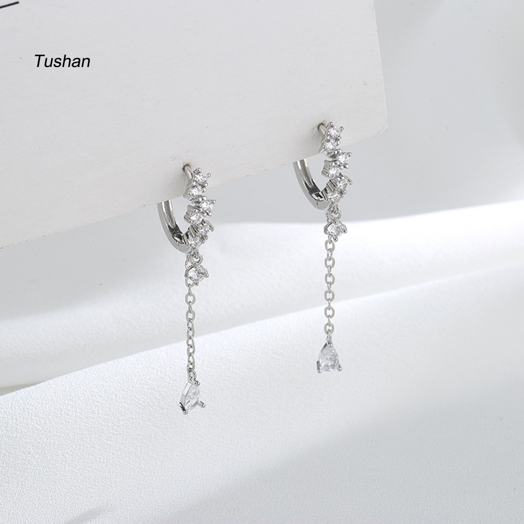 1 Bông Tai Nữ Đính Đá Hình Giọt Nước Tua Rua Thời Trang