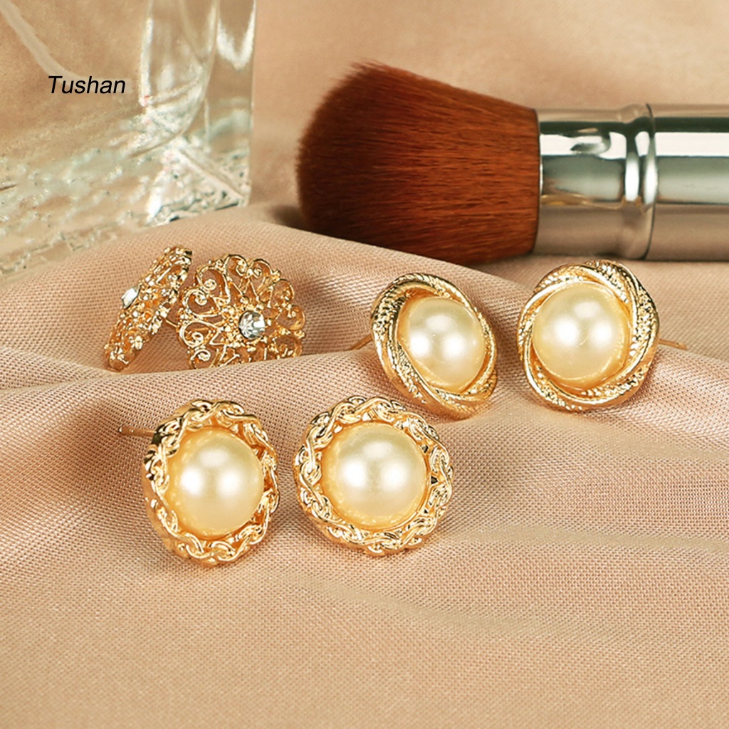 Set 6 Đôi Khuyên Tai Tròn Mạ Điện Đính Đá / Ngọc Trai Giả Thời Trang Cho Nữ