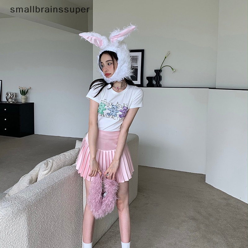 Áo Thun Crop Top Cổ Tròn Tay Ngắn In Họa Tiết Gấu Hoạt Hình Thời Trang Mùa Hè Cho Nữ