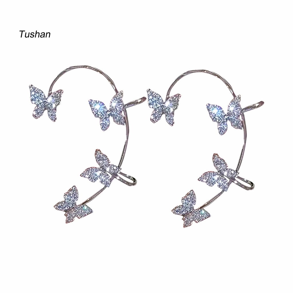 1 Đôi Khuyên Kẹp Vành Tai Hình Bướm Đính Đá Thời Trang