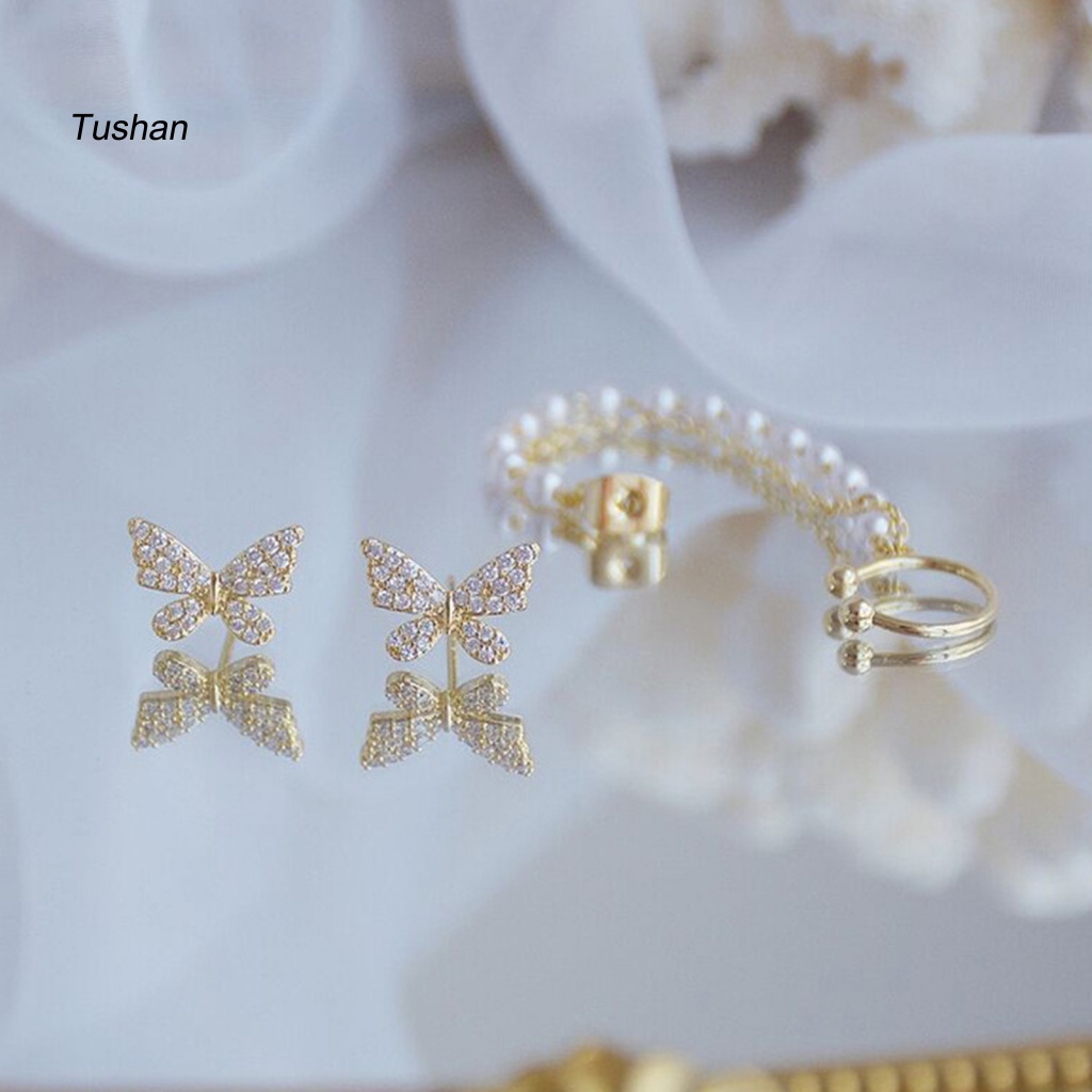 Set 2 Khuyên Vành Tai Hình Bướm Đính Đá Thời Trang Cho Nữ