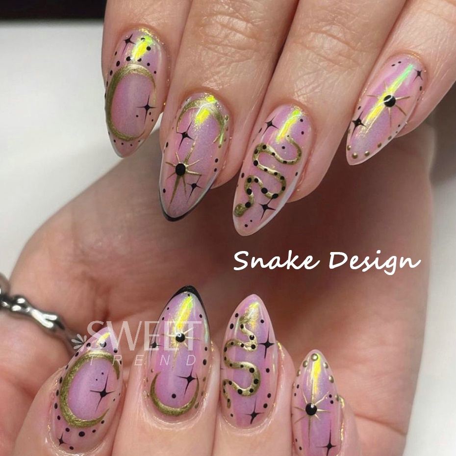 Miếng Dán Trang Trí Móng Tay 3D Hình Rắn Màu Bạc Ánh Kim Độc Đáo