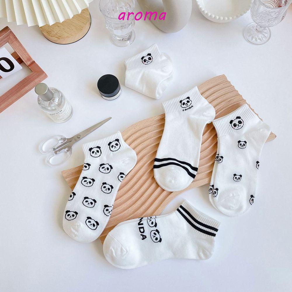 Vớ Màu Trơn Họa Tiết Gấu Trúc Vui Nhộn Phong Cách Hàn Quốc Cho Nữ