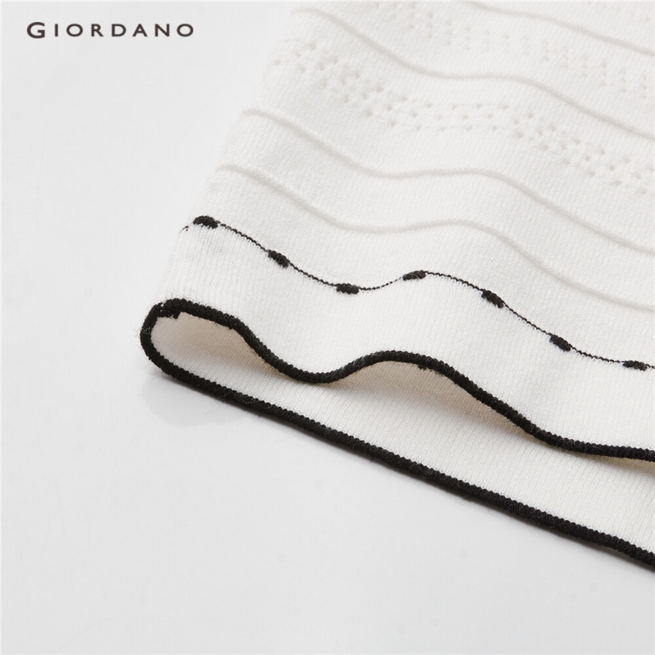 Áo sweater polo GIORDANO 18353907 thiết kế rỗng màu sắc tương phản thời trang cho nữ