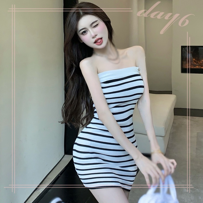 Đầm Dệt Kim Kẻ Sọc Dáng Ôm Phong Cách Hàn Quốc Thời Trang Mùa Hè Cho Nữ