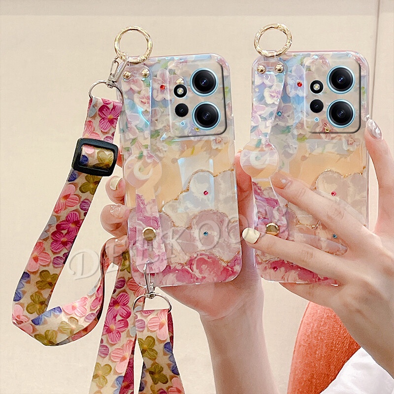 Ốp Điện Thoại Mềm Hình Hoa Có Dây Đeo Cho Xiaomi Redmi Note 12S 12 11 11S Pro + Pro Plus 12C 5G 4G Note12 12Pro
