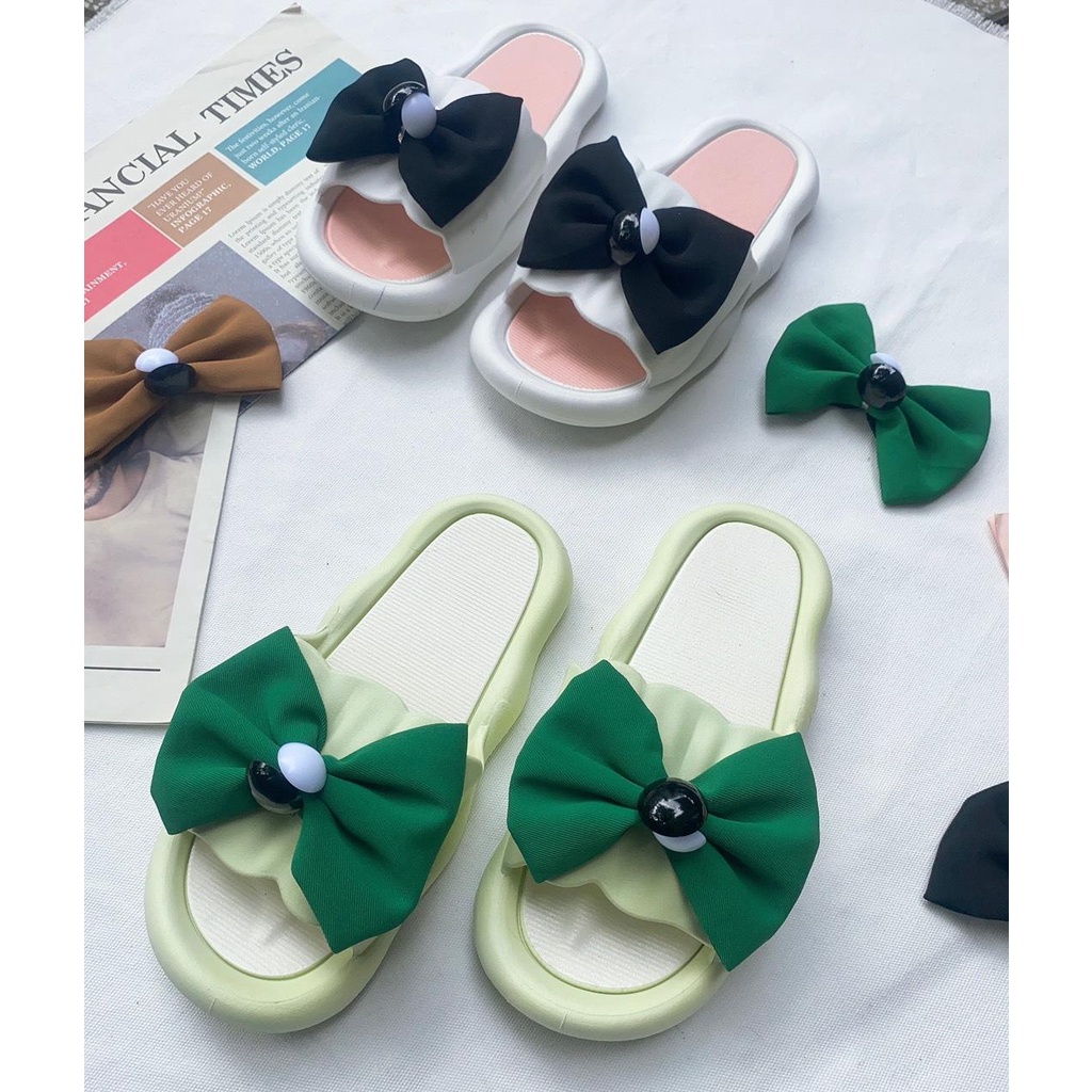 JY390-B18 NƠ BI VẢI -Dép Nữ Mới Đế Dày Chống Trơn Trượt Mùa Hè Phối Kèm Hoạ Tiết Hoạt Hình