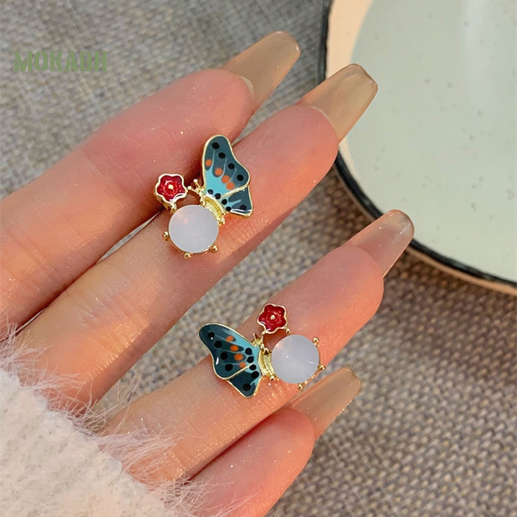 1 Đôi Bông Tai Hình Hoa Bướm Tráng Men Sáng Bóng Phong Cách Pháp Thoải Mái Dành Cho Nữ