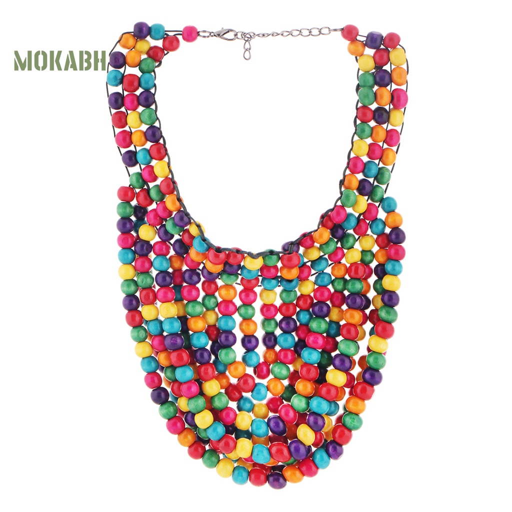 Vòng Cổ Nhiều Lớp Xỏ Hạt Gỗ Tua Rua Phong Cách Boho Cổ Điển Mới Cho Nữ
