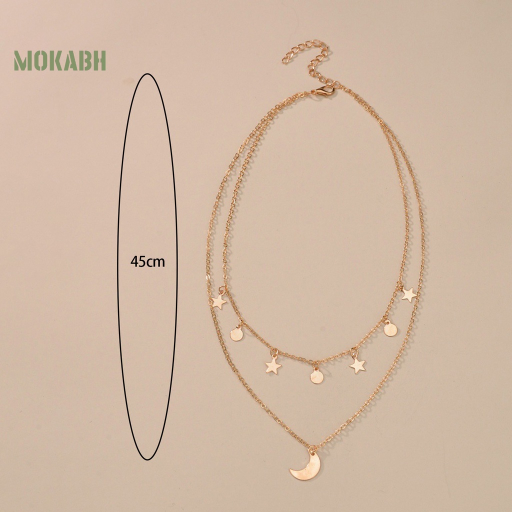 [Mới] Vòng cổ Hai Lớp Mặt Hình Ngôi Sao Mặt Trăng Bằng Kim Loại Có Thể Điều Chỉnh Không Gây Dị Ứng