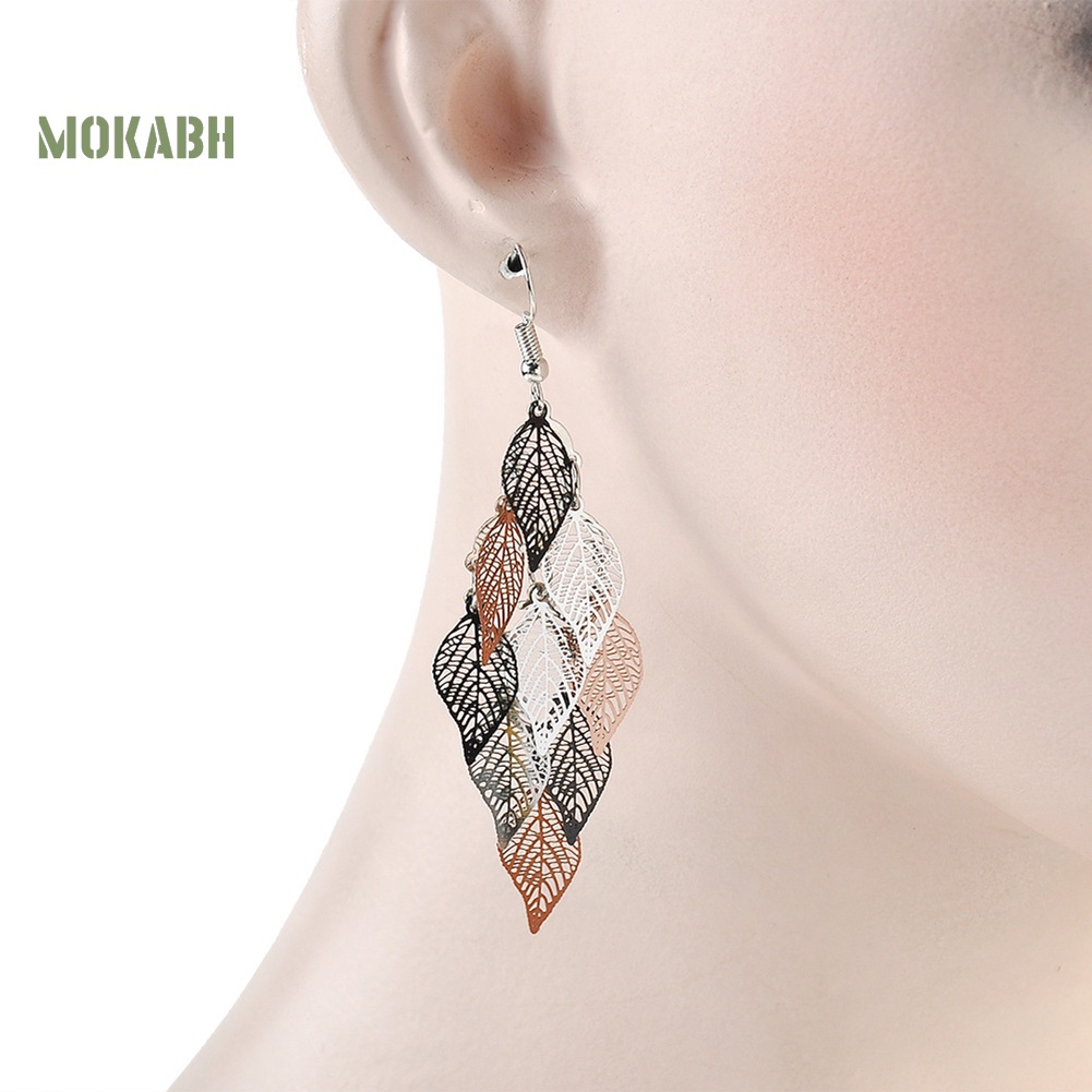 Bông Tai Nhiều Lớp Hình Chiếc Lá Nhiều Màu Sắc Thanh Lịch Dành Cho Nữ