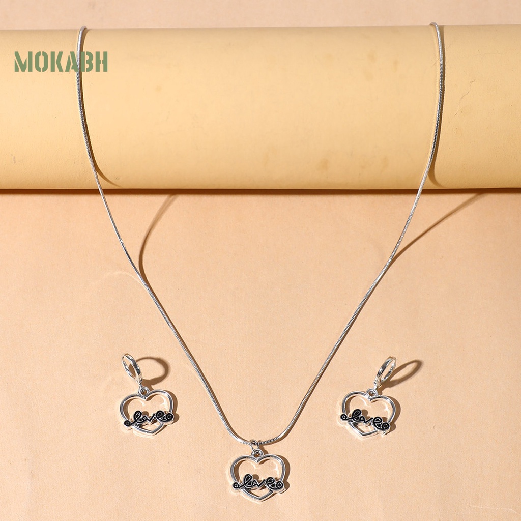 [Mới] Set Vòng cổ Và Bông Tai Hình Trái Tim Bằng Hợp Kim Bắt Mắt