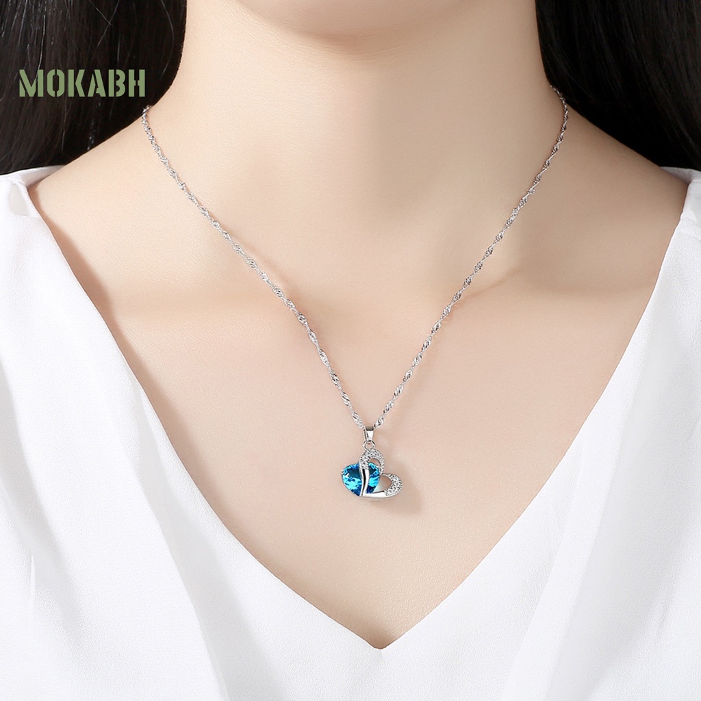 1 Bộ Vòng cổ + Bông Tai Đính Đá Zircon Hình Trái Tim Lấp Lánh