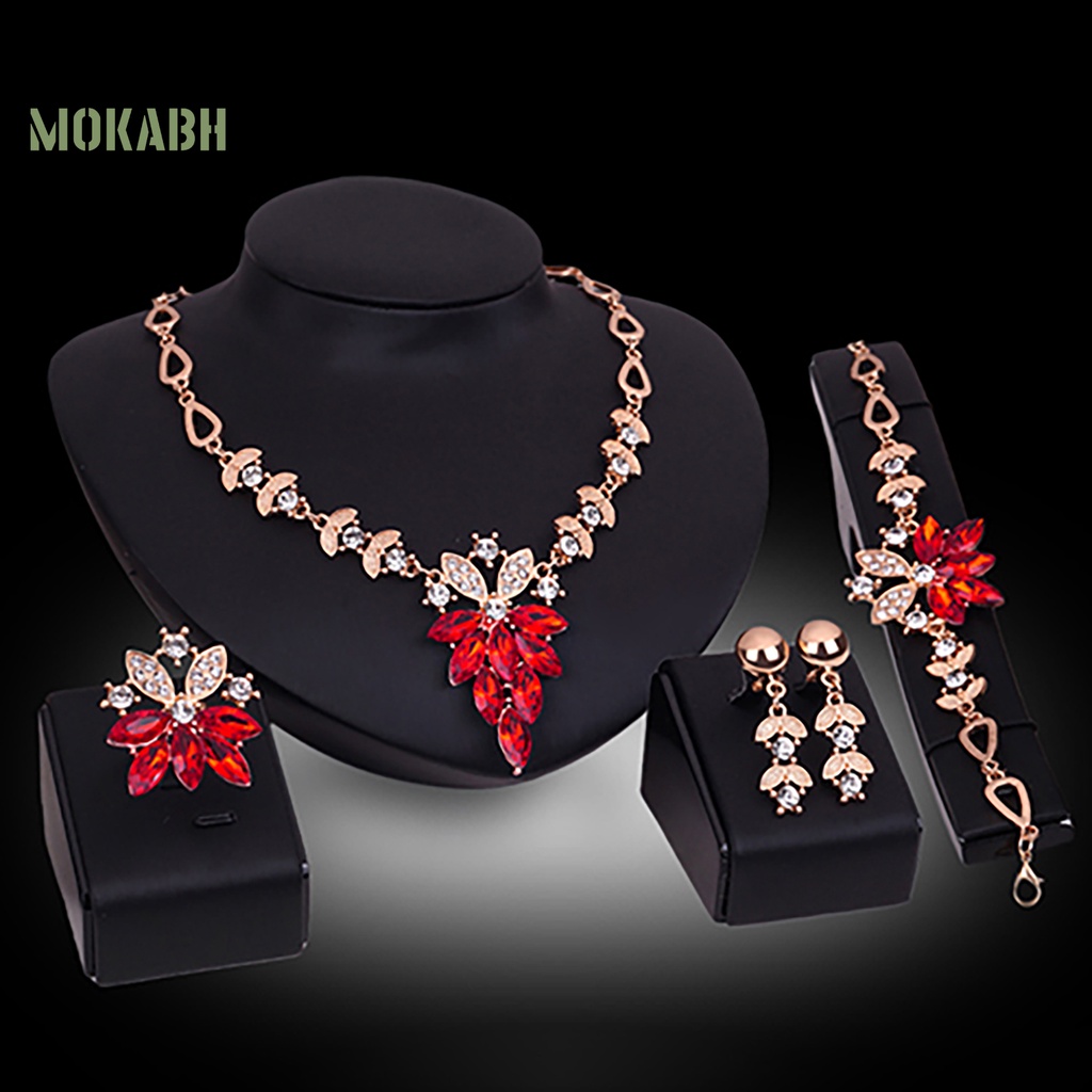 Set 4 Món Trang Sức Gồm Vòng cổ / Bông Tai / Nhẫn Hình Hoa Siêu Bền