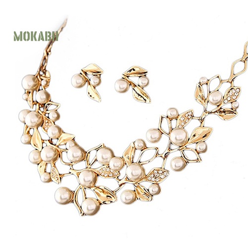 Bộ Trang Sức Gồm Dây Chuyền / Bông Tai / Vòng Cổ Đính Ngọc Trai Nhân Tạo / Bông Tai Thời Trang Cho Cô Dâu