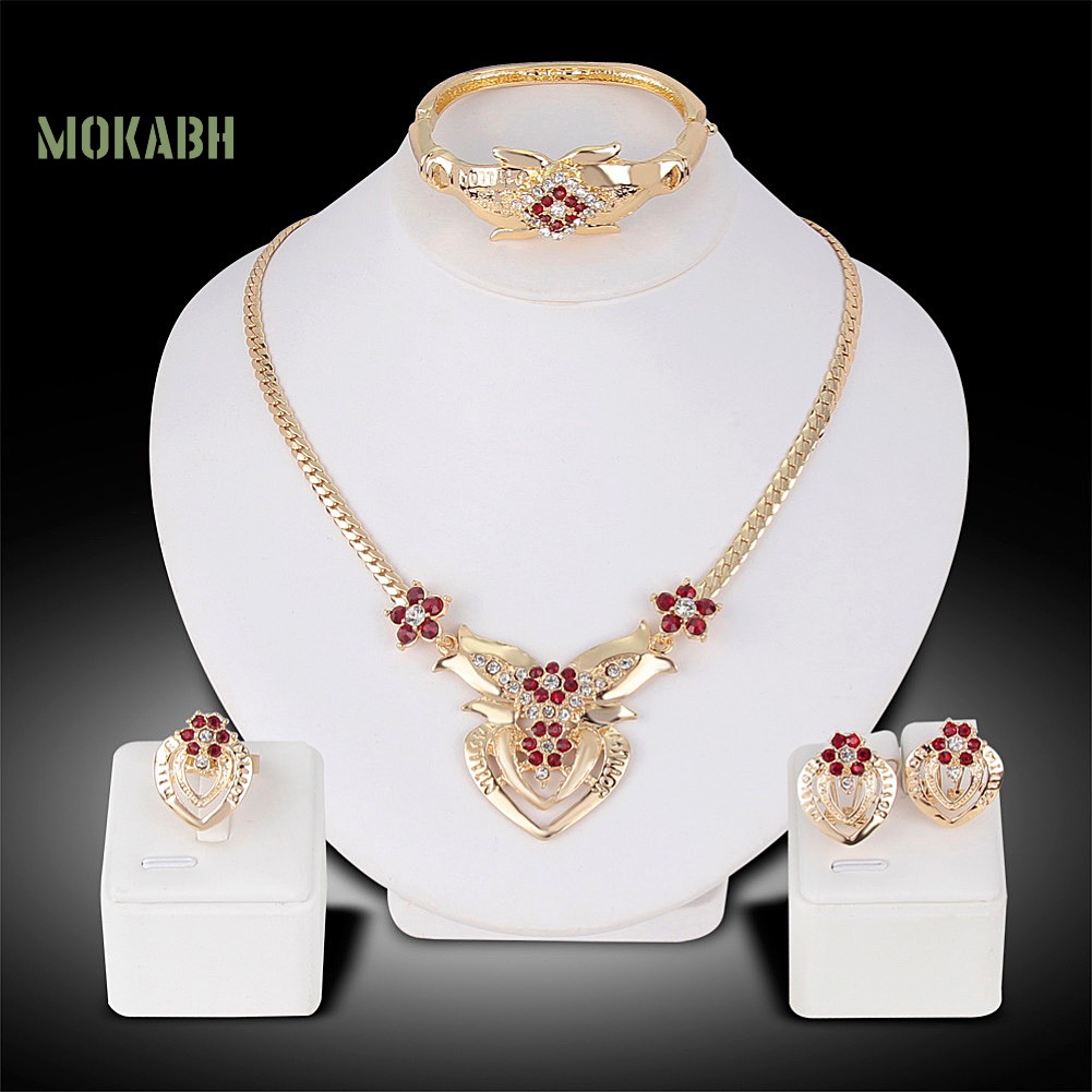 Bộ Trang Sức Gồm Vòng cổ / Bông Tai / Nhẫn / Vòng Tay Hình Hoa / Trái Tim Đính Đá Thời Trang Cho Nữ