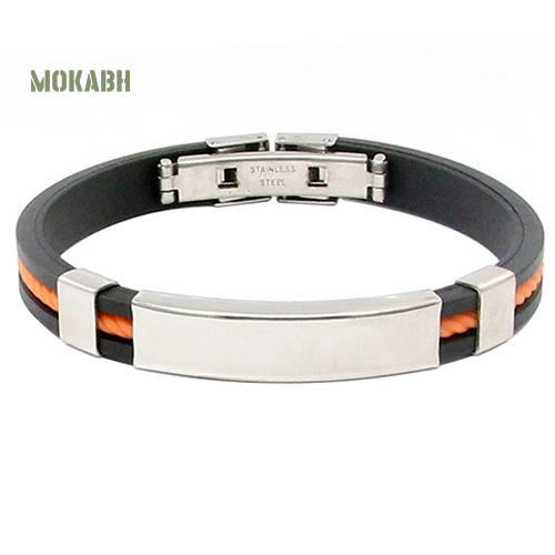 Vòng Tay Cao Su Phối Thép Không Gỉ Cá Tính Cho Nam Và Nữ