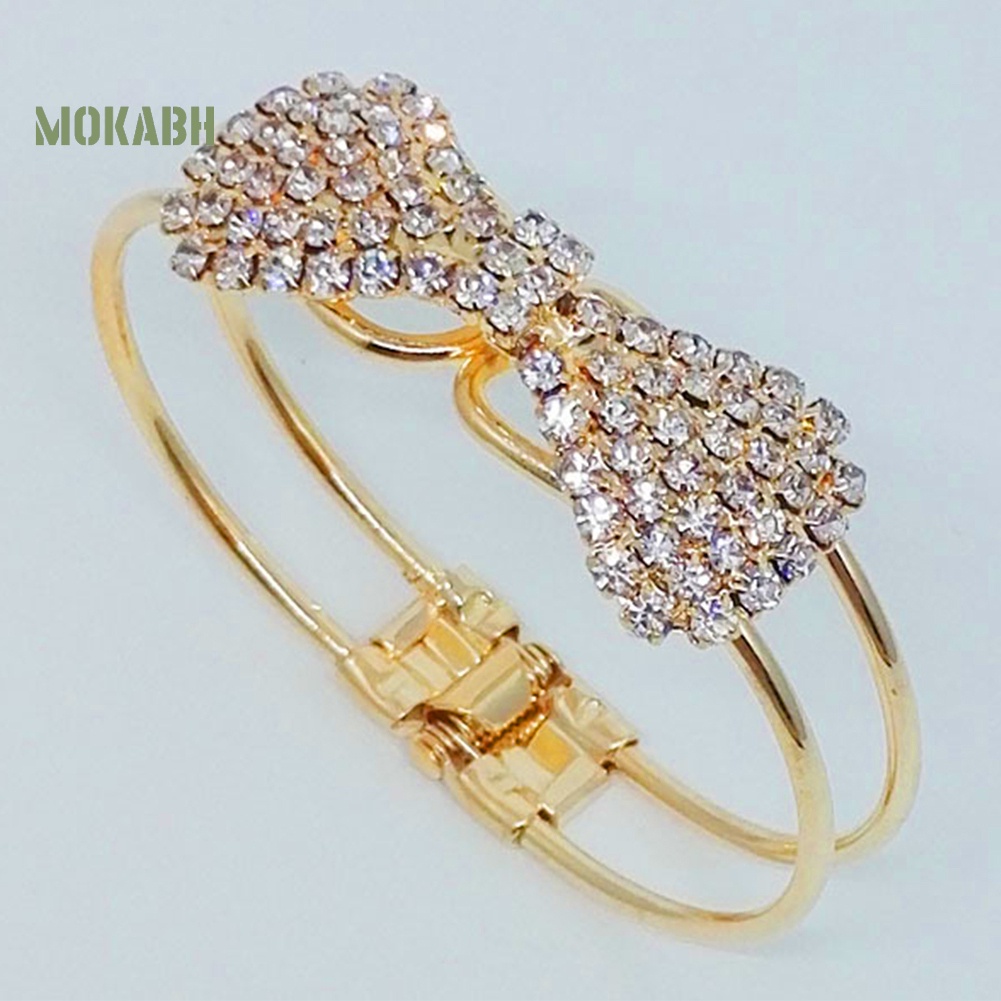 (Hot) Vòng Tay Mạ VàNg HìNh Nơ ĐíNh Đá Xinh XắN