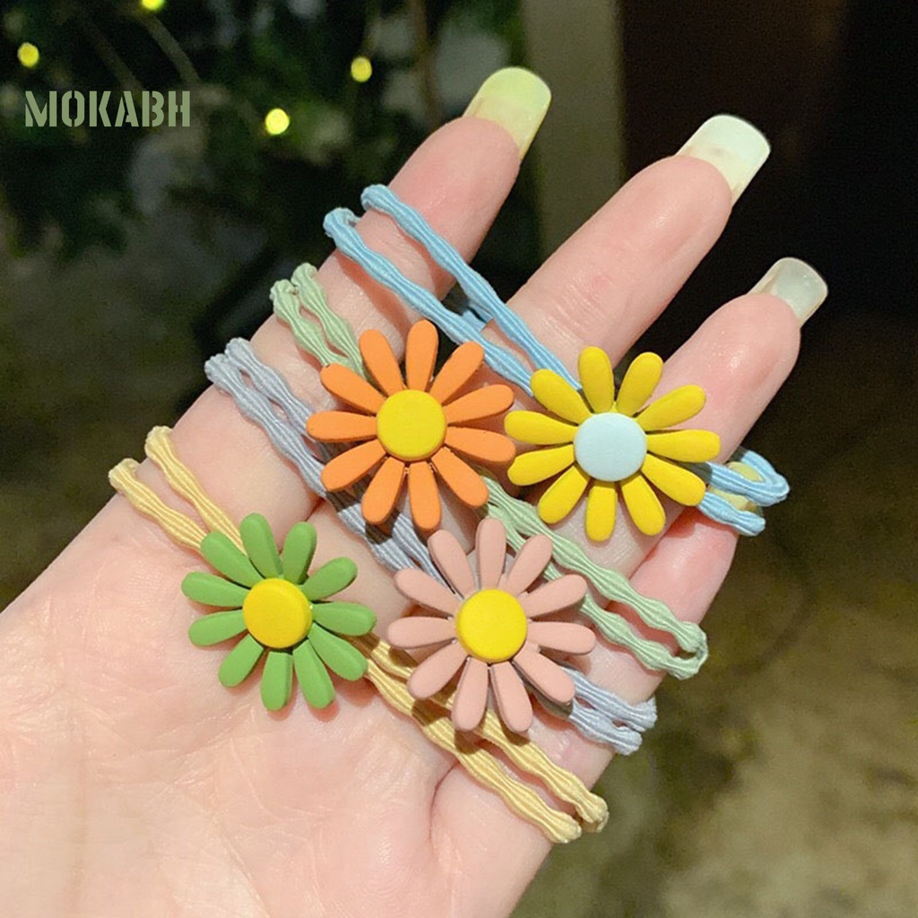 Dây Cột Tóc Co Giãn Đính Hoa 3D Bằng Nhựa Resin Có Thể Giặt Rửa Cho Bé