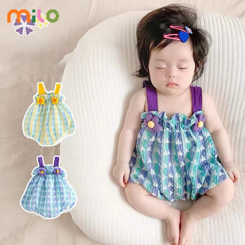 Milo Bộ Áo Liền Quần Hai Dây Phong Cách Phương Tây Dễ Thương Thời Trang Mùa Hè Cho Bé Gái