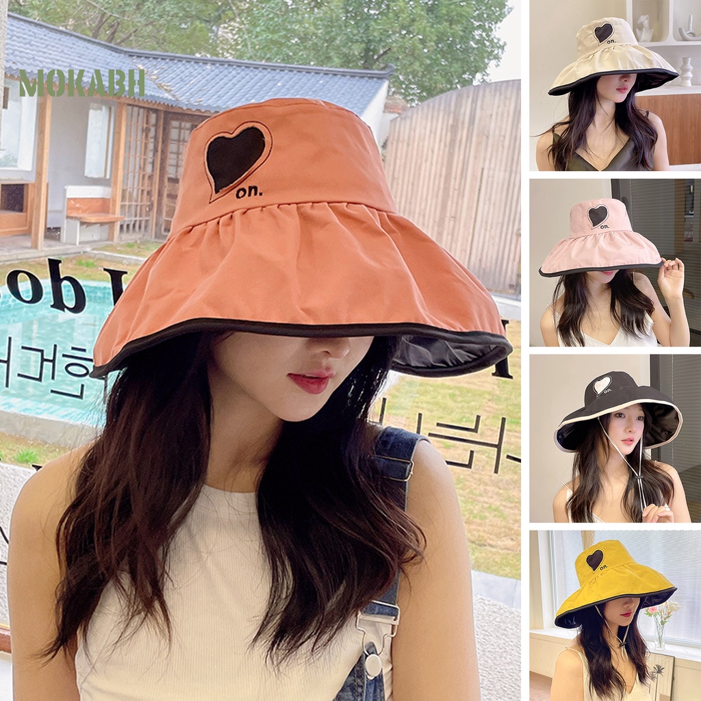 Nón Vành Rộng Chống Nắng Chống Gió Cố Định Trái Tim Màu Sắc Tương Phản Trọng Lượng Nhẹ Dành Cho Nữ