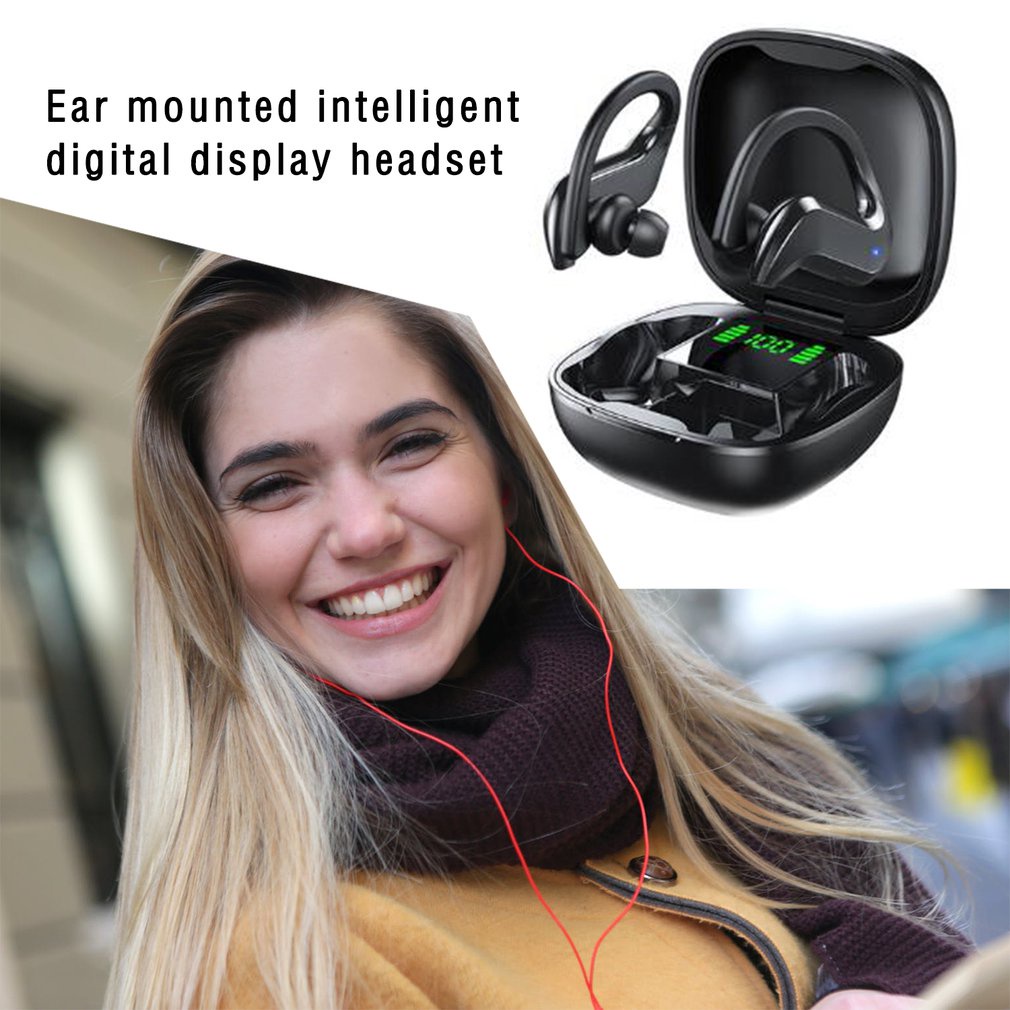 Wireless Headset Md03 Ear Hook Digital Display Waterproof Smart Noise Reduction Sports [Q/1]