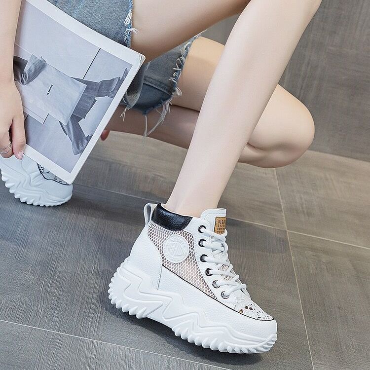 Giày Thể Thao Đế Dày Tăng Chiều Cao Phối Lưới Thoáng Khí Phong Cách Mới Mùa Hè Cho Nữ