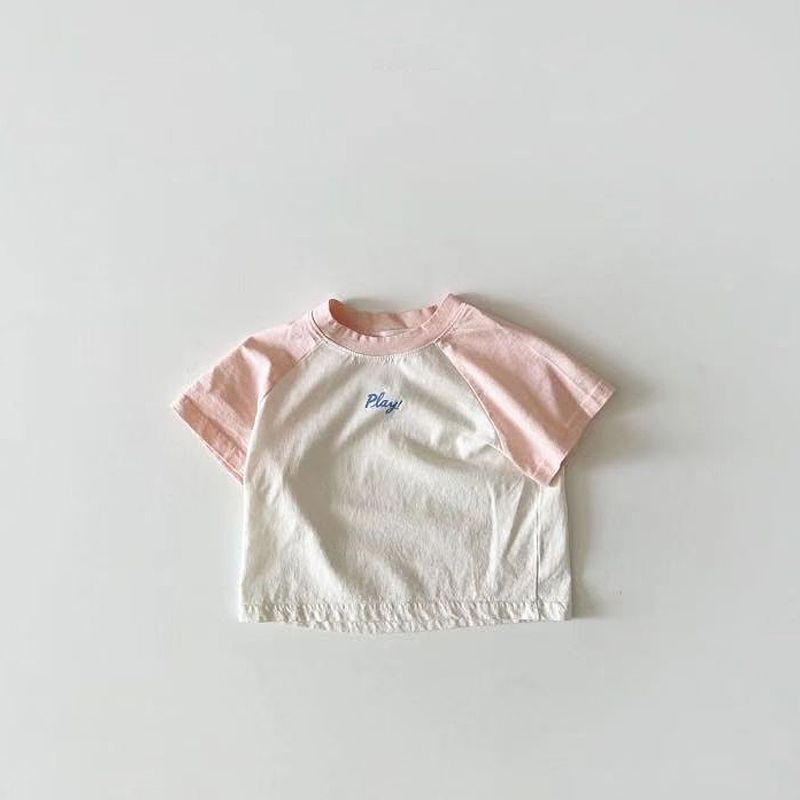 Áo Thun Tay Ngắn Chất Liệu 100% Cotton Mỏng Phối Màu Tương Phản Cho Bé