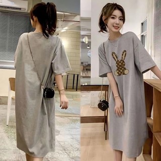 Đầm MIDI Tay Ngắn Dáng Rộng In Họa Tiết Hoạt Hình Chú Thỏ Dễ Thương Phong Cách Hàn Quốc Thời Trang 2023 Cho Nữ