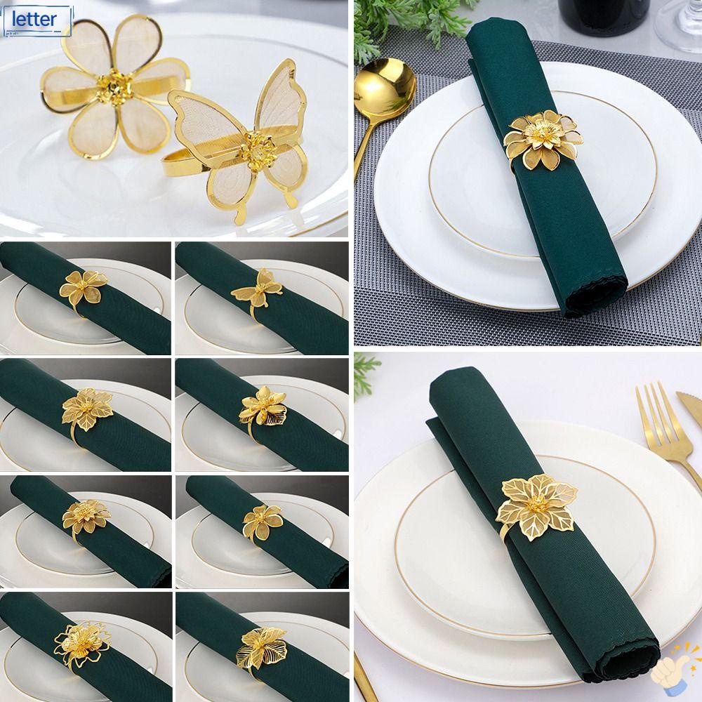 Bộ 4 Vòng Giữ Khăn Ăn Họa Tiết Hoa Khoét Rỗng Thủ Công Trang Trí Khách Sạn Giá Đỡ