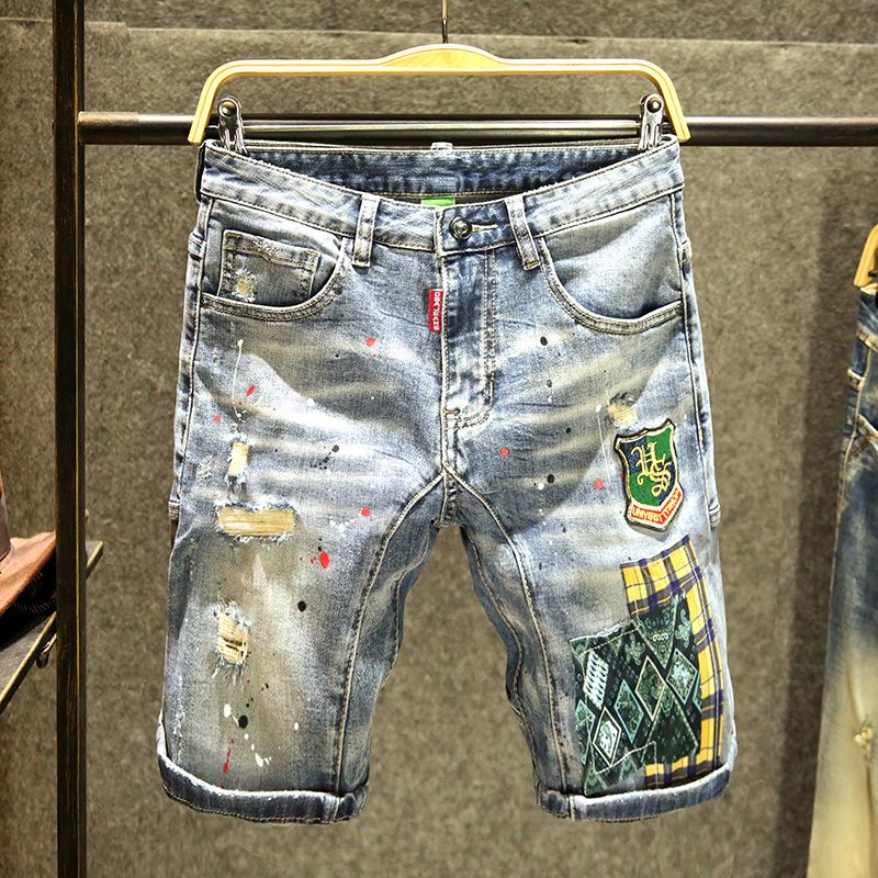 Quần Short Denim Rách Dáng Ôm Co Giãn Thời Trang Mùa Hè Hàn Quốc 2023 Cho Nam