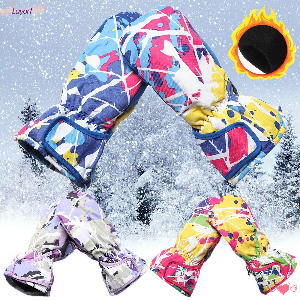 Găng Tay Trượt Tuyết Vải Nhung Dày Chống Nước In Hoạt Hình Đáng Yêu Dành Cho Trẻ Em Layor